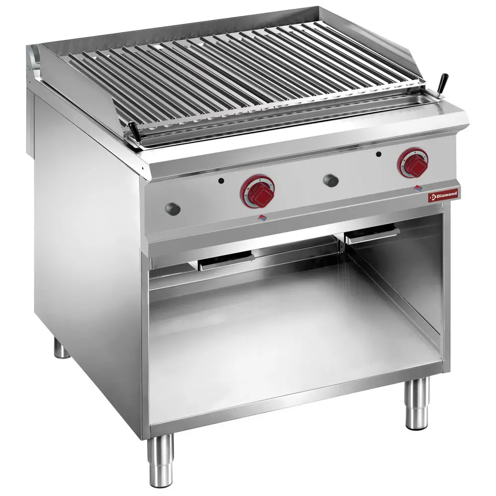 Diamond G9/GPLA8-Z Lavastone grill, 1/1 module, "2-side" grid stainless steel, open cupboard