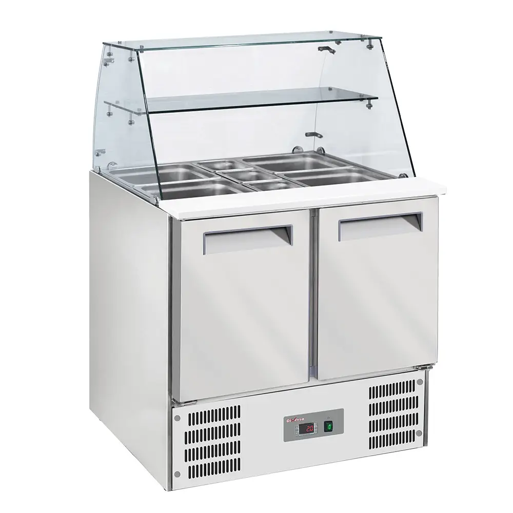 Diverso WR-SAL6-L2 Refrigerated saladette with curved glass 2x GN1/1 + 3x GN 1/6-150 mm + reserve 2 doors GN1/1