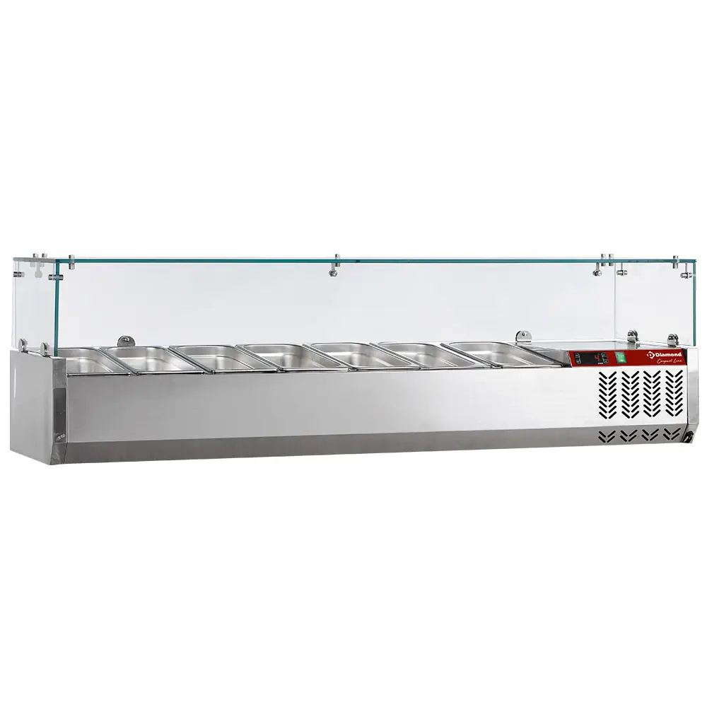 Diamond SX160/DV-R6 Stainless Steel Topping Unit with Sneezeguard, 7 x 1/4 GN