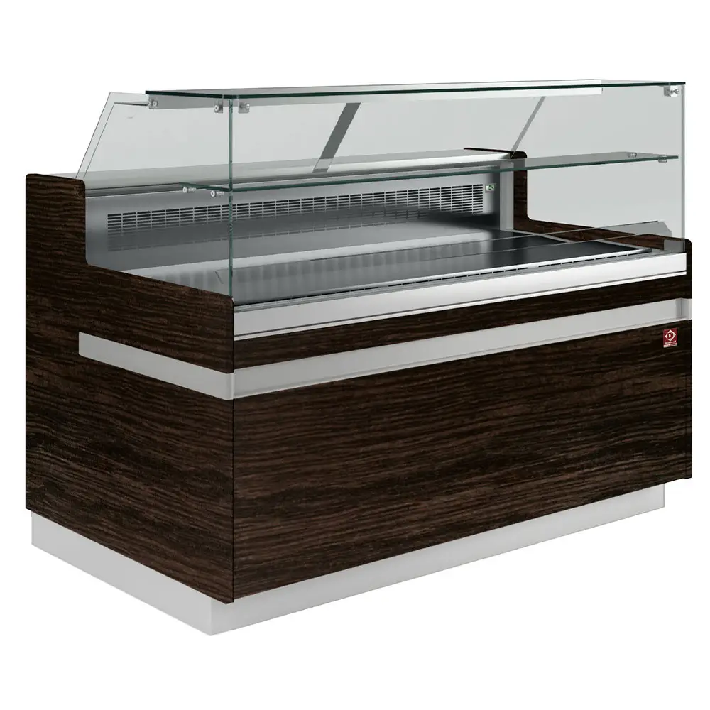Diamond VB10XD3/R2 Flat Glass Dark Wood Refrigerated Serveover Counter, 2138mm