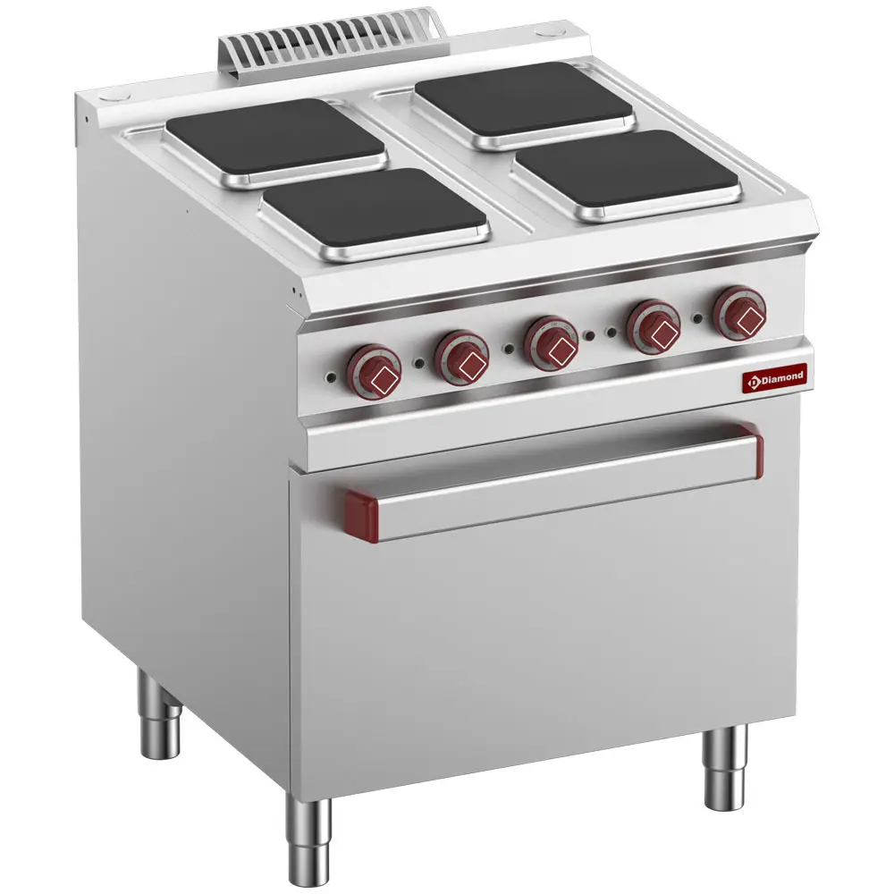 Diamond E7/4PQF7-N 4 Squared Hobs Freestanding Electric Range Cooker on Electric Oven, 15.7kW