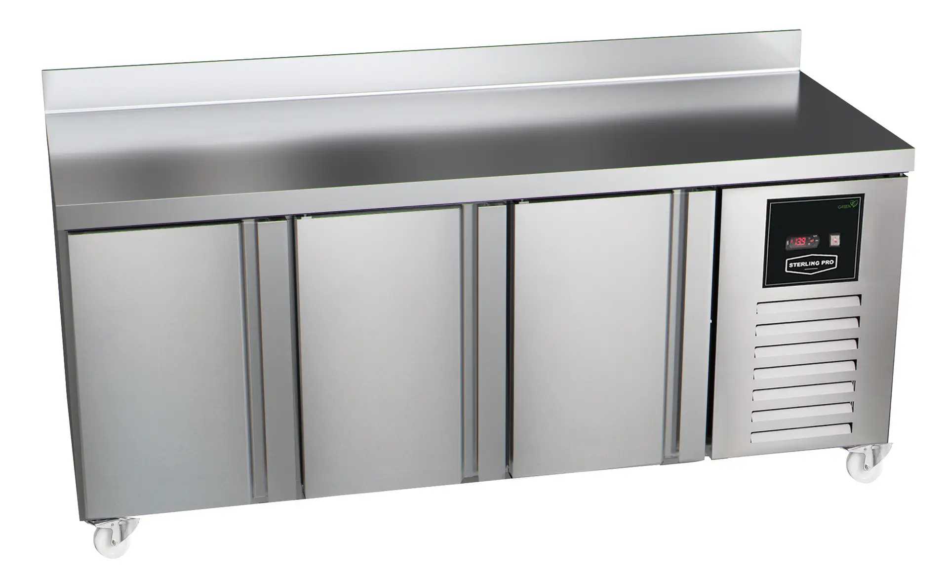 Sterling Pro Green SNI-7-180-30-SB 3 Door Counter Freezer with 100mm Splashback, 452 Litres