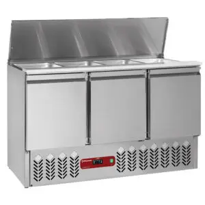 Diamond SAL3M/R6 3 Door Refrigerated Saladette Counter with Lid, 380 Litres