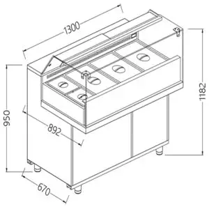Diamond VB13XGR Saladette Snack Bain Marie Display Counter, 1300mm
