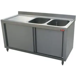 Diamond L1821S-AS Sink 2 Tanks 500X500Xh325, Left Draining Board On Cupboard 2 Sliding Doors