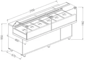 Diamond VB21XGR/R2 Saladette Snack Bain Marie Display Counter with Understorage, 2100mm