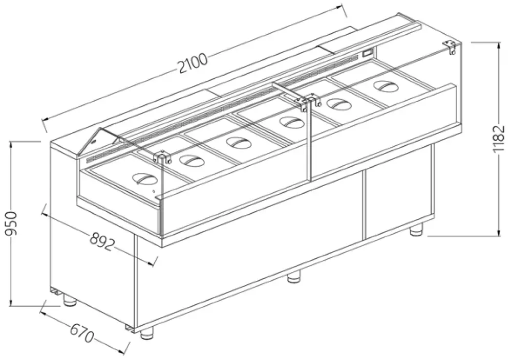 Diamond VB21XGR/R2 Saladette Snack Bain Marie Display Counter with Understorage, 2100mm
