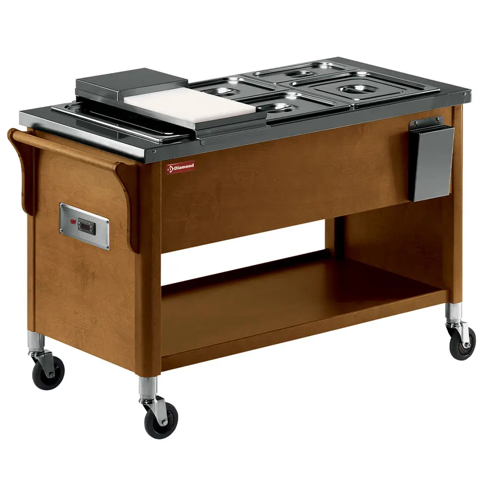 Diamond CMB-311W Wengé Wood Warming Bain Marie Buffet Tray Bar, 3 x 1/1 GN