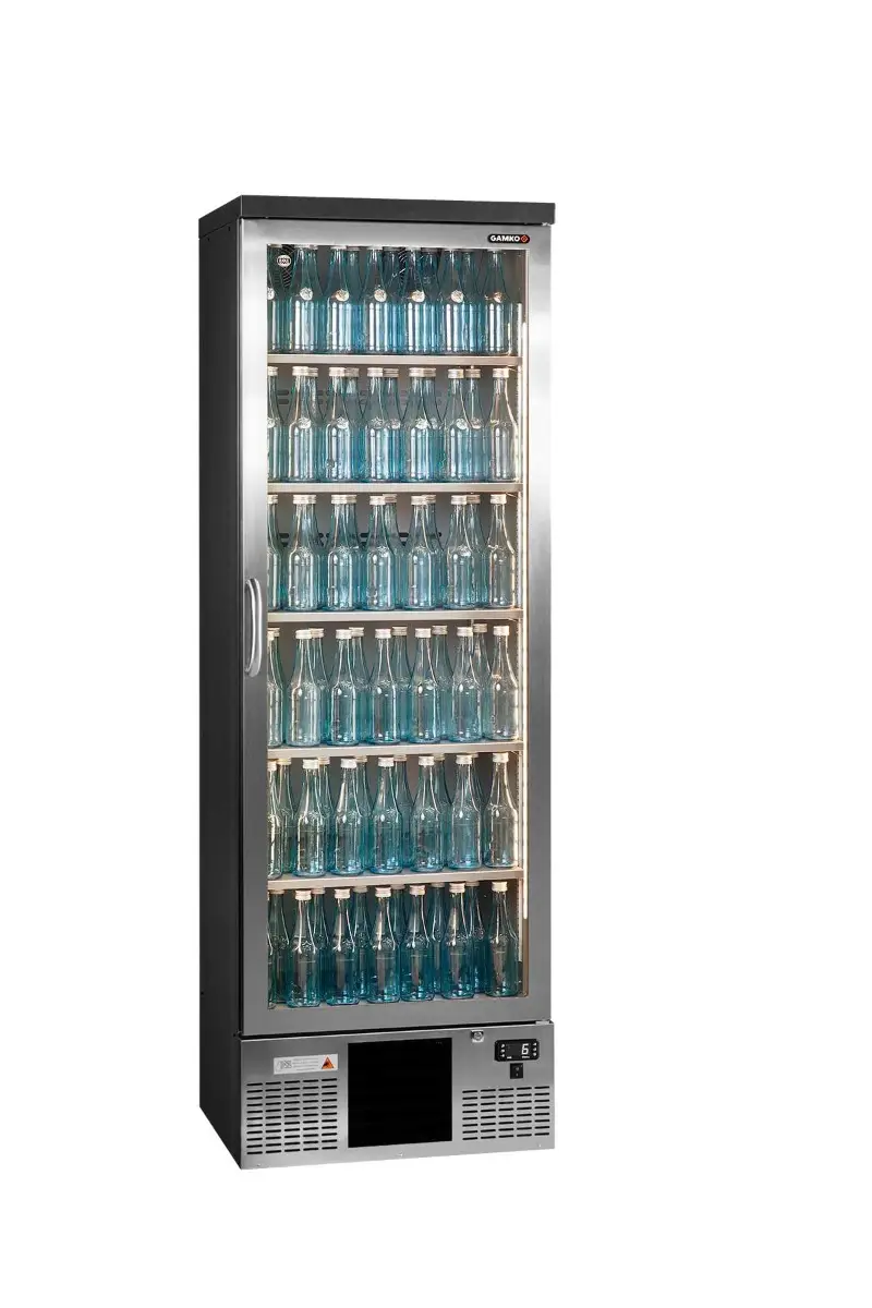 Gamko MG3/300LGCS Maxiglass Left Hand Hinged Stainless Steel Frame Glass Single Door Upright Bottle Cooler, 300 Litres
