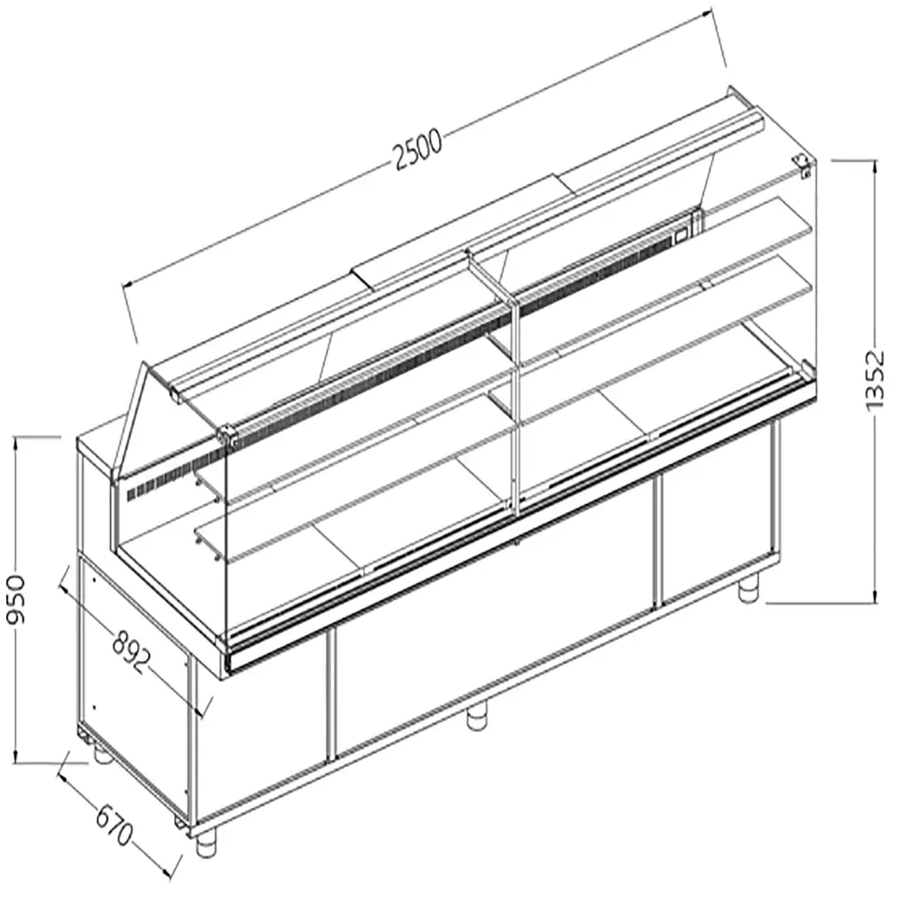 Diamond VA25XR/R2 Snack Patisserie Display Counter with Understorage, 2500mm