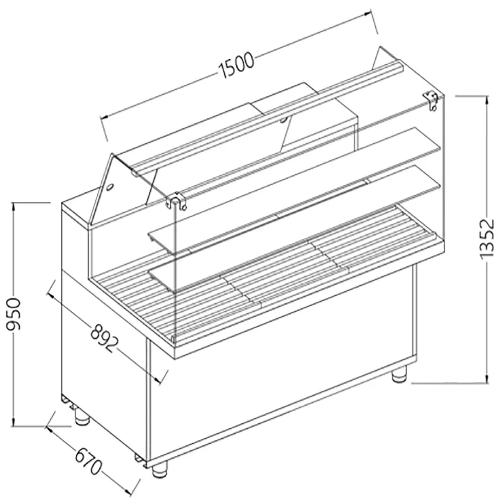 Diamond VPA15X Bread Snack High Glass Display Counter, 1500mm