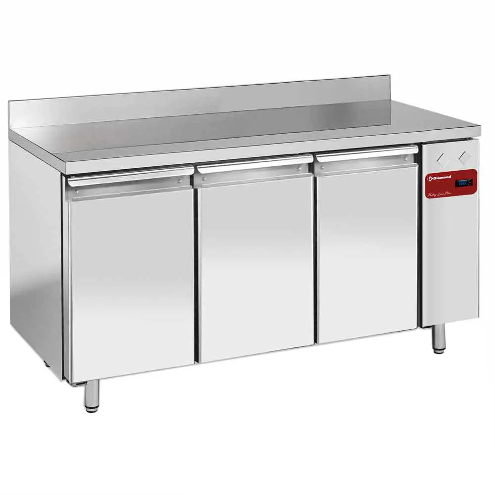 Diamond TPS3N/HA 3 Door Stainless Steel Refrigerated Counter with Splashback, 550 Litres