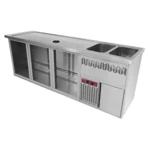Diamond KBR-32D Bar Counter with 3 Compartments, Draining Board and 2 Right Side Sinks