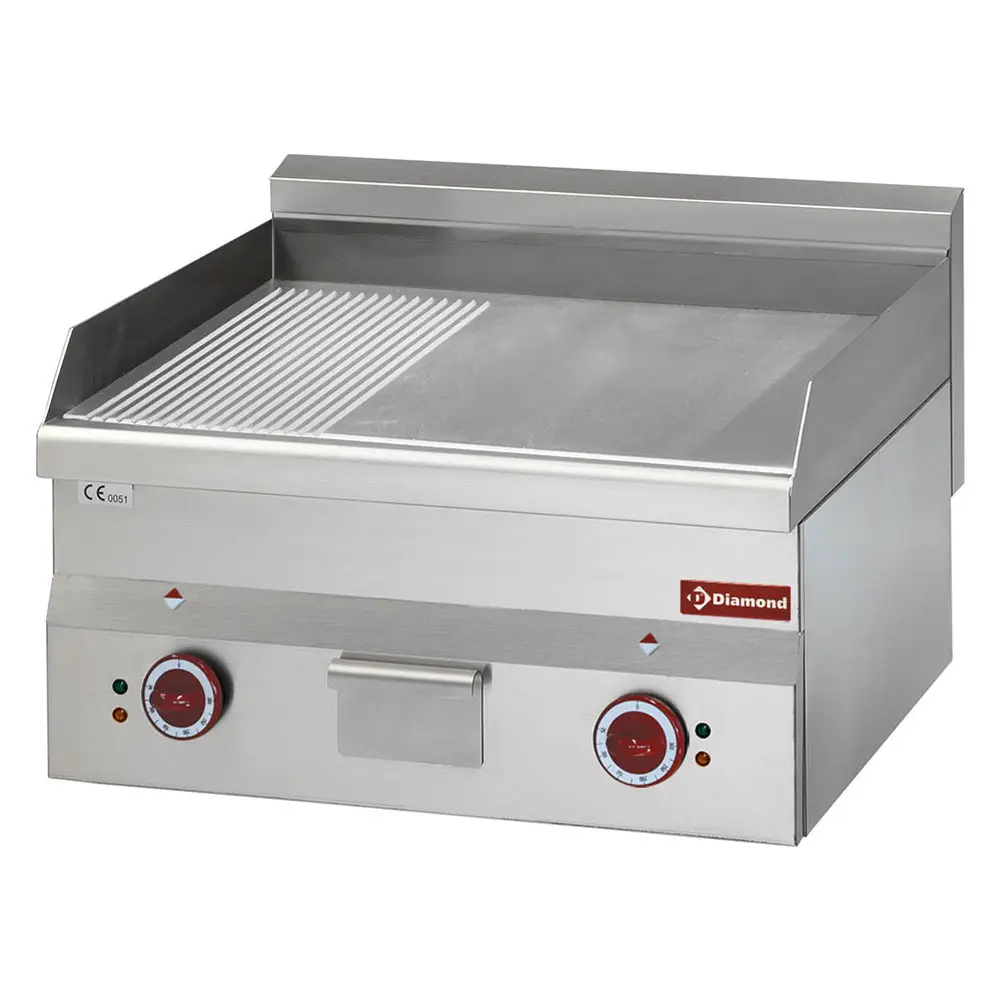 Diamond E60/PMCD6T Electric cooking plate, 2/3 flat and 1/3 ribbed "chromium" -Top-