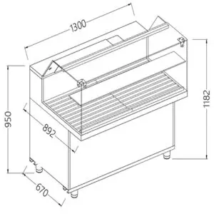 Diamond VPB13X Bread Snack Low Glass Display Counter, 1300mm