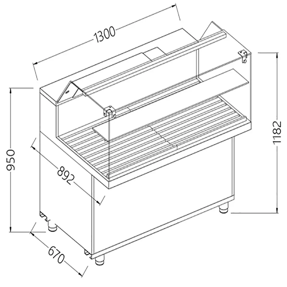 Diamond VPB13X Bread Snack Low Glass Display Counter, 1300mm