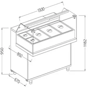 Diamond MB13X Refrigerated Bain Marie Display Counter, 1300mm