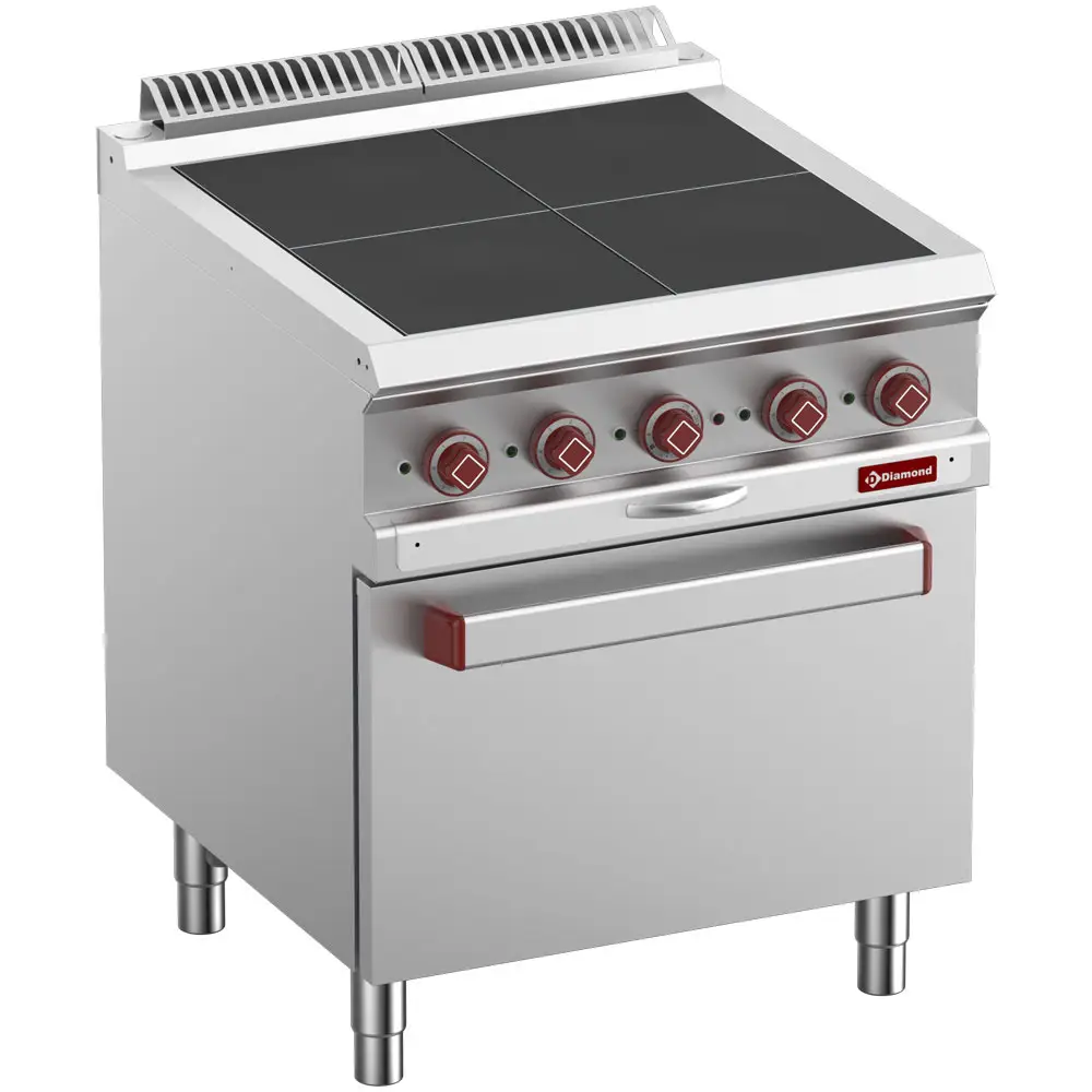 Diamond E7/4SPFV7-N 4 Squared Hobs Freestanding Electric Range Cooker on Electric Convection Oven, 12.6kW