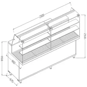Diamond VPA25X Bread Snack High Glass Display Counter, 2500mm