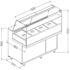 Diamond VA15XG/R Saladette Snack Bain Marie Display Counter with Understorage, 1500mm
