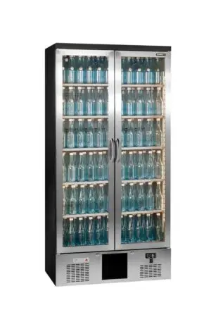 Gamko Maxiglass MG3/500GCS Maxiglass Hinged Stainless Steel Frame Glass Double Door Upright Bottle Cooler, 500 Litres