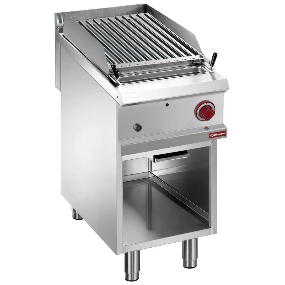 Diamond G9/GPLA4-Z Lavastone grill, 1/2 module, "2-side" stainless steel, grid, open cupboard