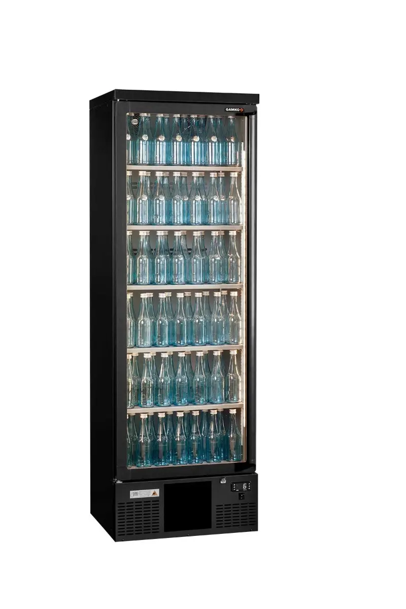 Gamko MG3/300RGCS Maxiglass Right Hand Hinged Stainless Steel Frame Glass Single Door Upright Bottle Cooler, 300 Litres