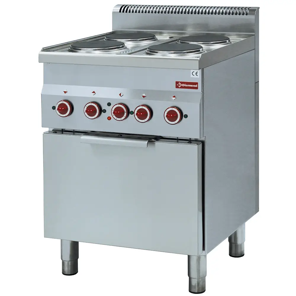 Diamond E60/4PFV6 Electric Four Ring Range with GN 2/3 Convection Oven, 12kW