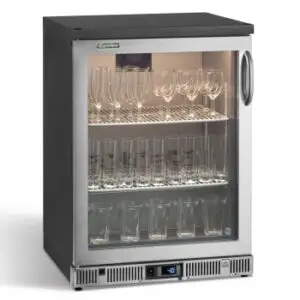 Gamko GF/100LGCS Left Hand Hinged Glass Single Door Stainless Steel Bottle Cooler, 50 Pint Glasses