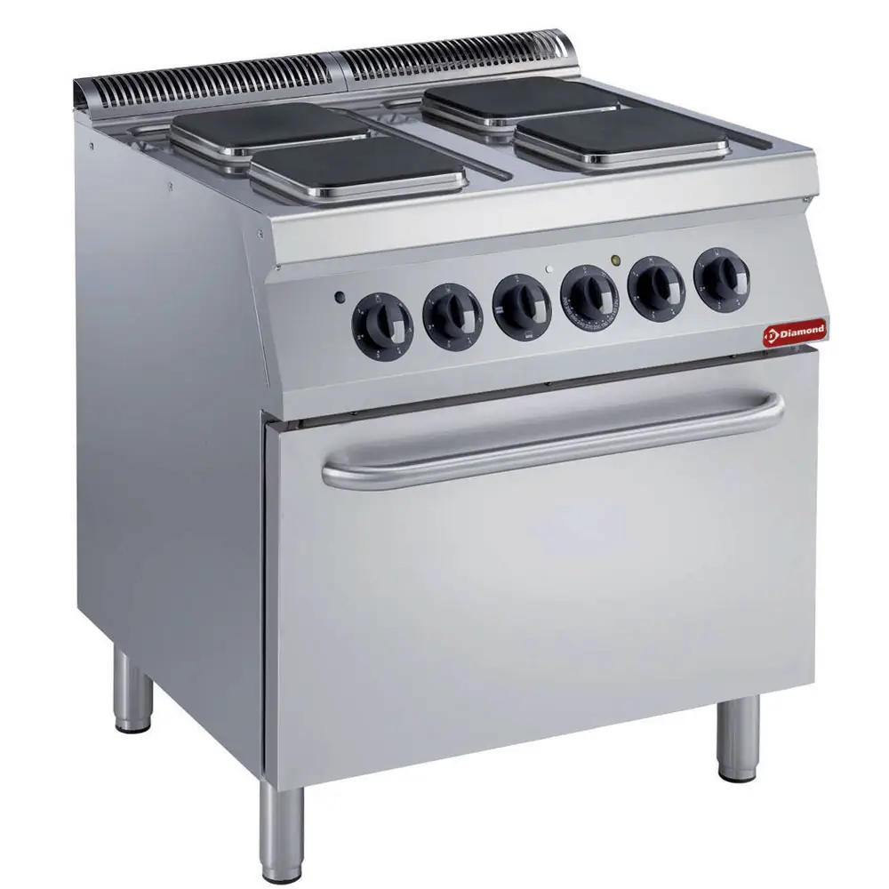 Diamond E17/4PQF8-N 4 Squared Hobs Freestanding Electric Range Cooker on Electric Oven, 16.4kW