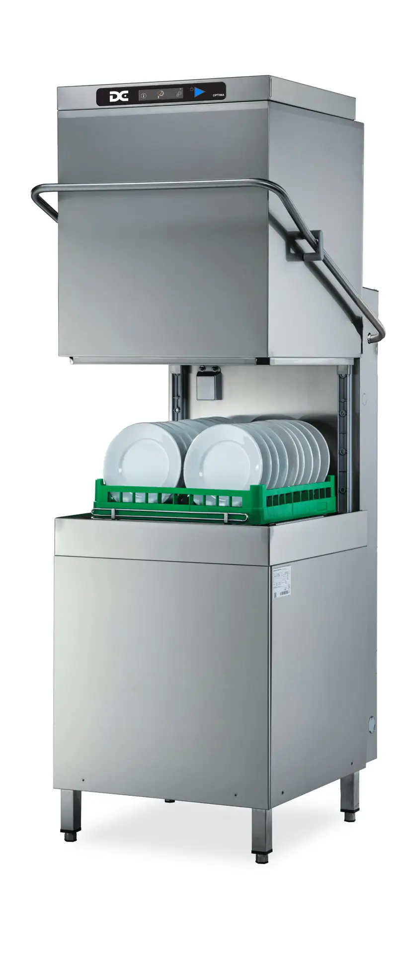 DC OXD1400ACPISD-9KW Optima Range 500mm Basket Passthrough Commercial Dishwasher with Break Tank, Chemical Pumps, Integral Softener & Drain Pump - 18 Plates