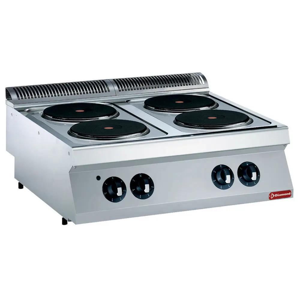 Diamond E17/4P8T-N 4 Rounded Hobs Countertop Electric Range Cooker, 10.4kW