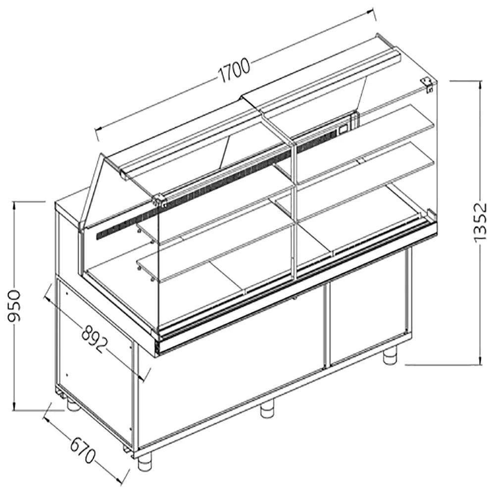 Diamond VA17X/R Snack Patisserie Display Counter with Understorage, 1700mm