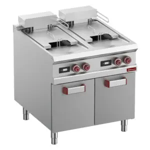 Diamond E9/F36A8-ND Double Basket Freestanding Electric Fryer on Neutral Closed Cupboard, 32kW