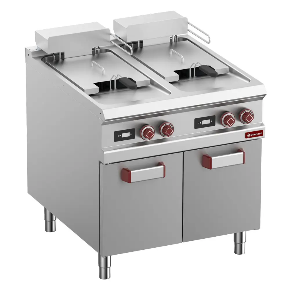 Diamond E9/F36A8-ND Double Basket Freestanding Electric Fryer on Neutral Closed Cupboard, 32kW