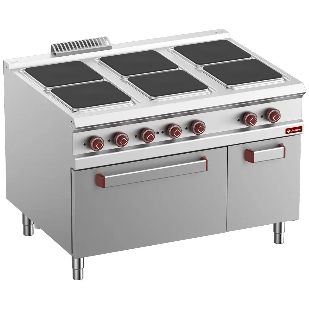 Diamond E9/6PQFA12-N 6 Squared Hobs Freestanding Electric Range Cooker on Electric Oven & Neutral Cupboard, 26kW