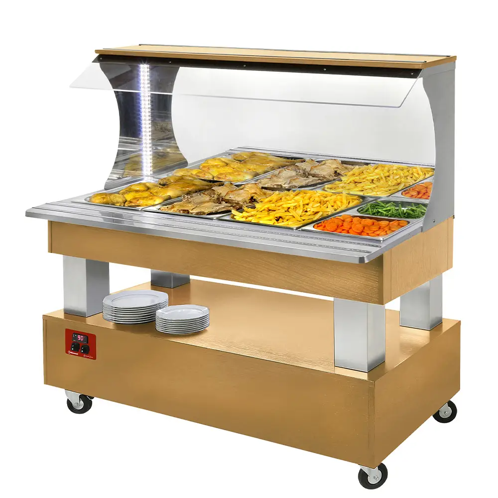 Diamond ABM/4N-D1 Wood Light Oak Warming Bain Marie Buffet Bar, 4 x 1/1 GN