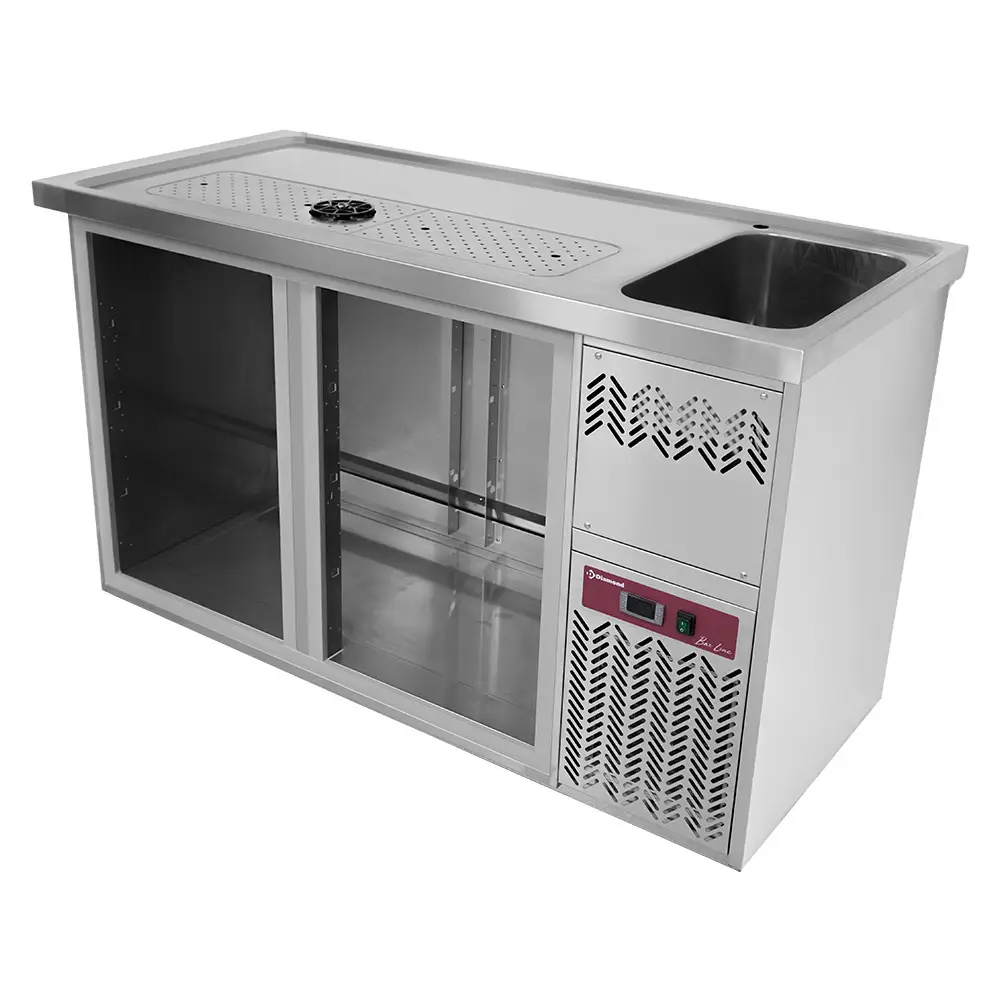Diamond KBR-21D Bar Counter with 2 Compartments, Draining Board and Right Side Sink