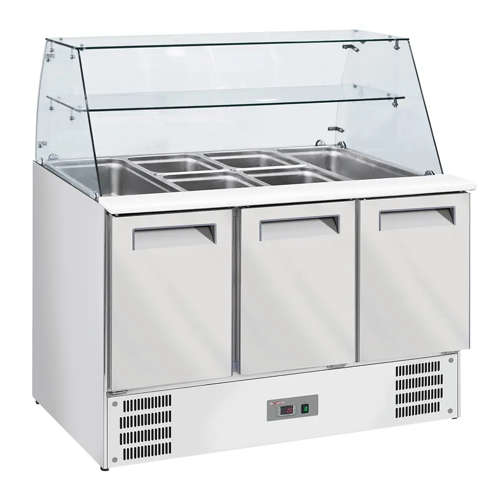 Diverso WR-SAL6-L3 Refrigerated saladette with curved glass 4x GN1/1-150 mm + reserve 3 doors GN 1/1