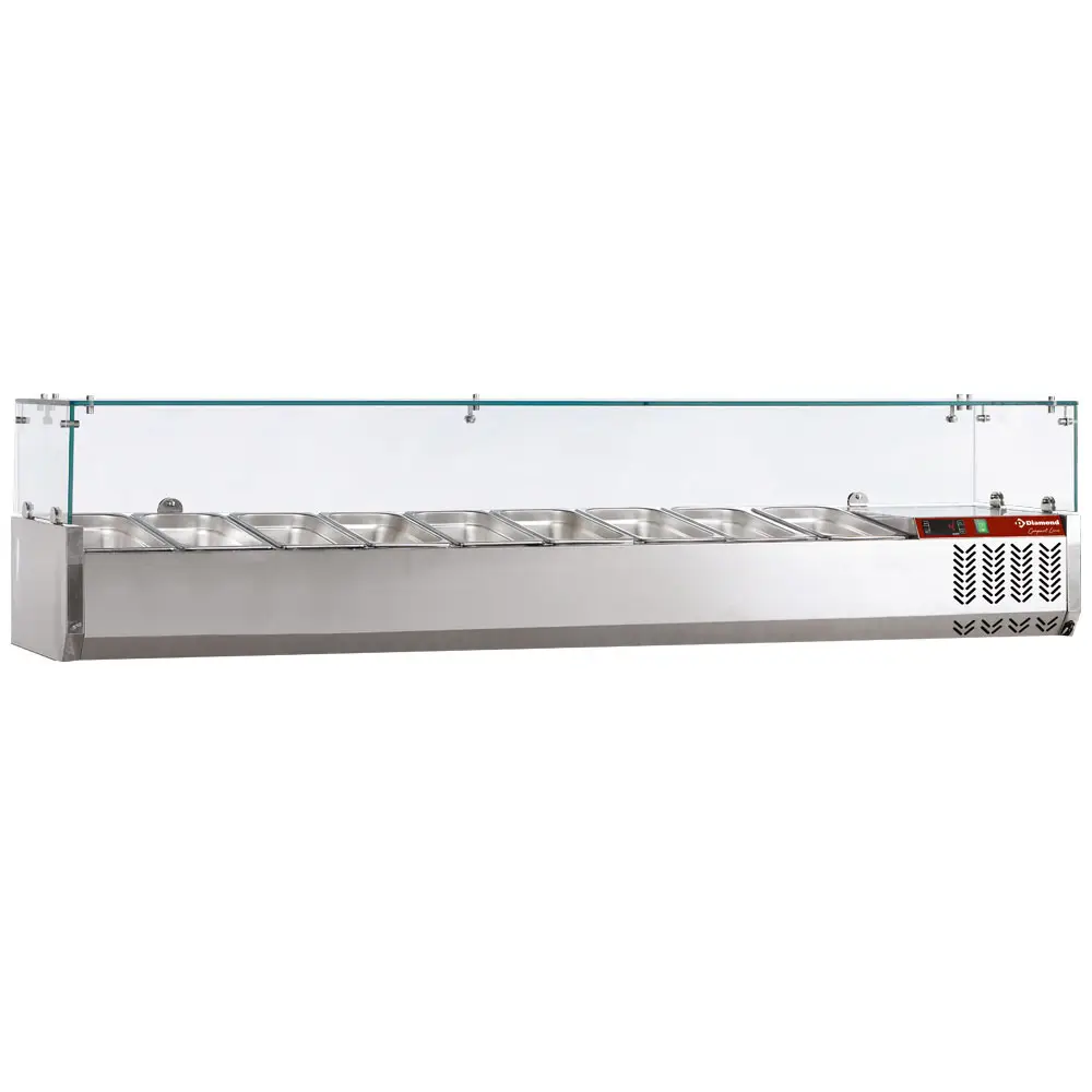 Diamond SY200/DV-R6 Stainless Steel Topping Unit with Sneezeguard, 9 x 1/3 GN