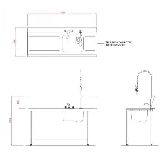 Hobart SD1650L/R Inlet Triple Rack Table & Sink