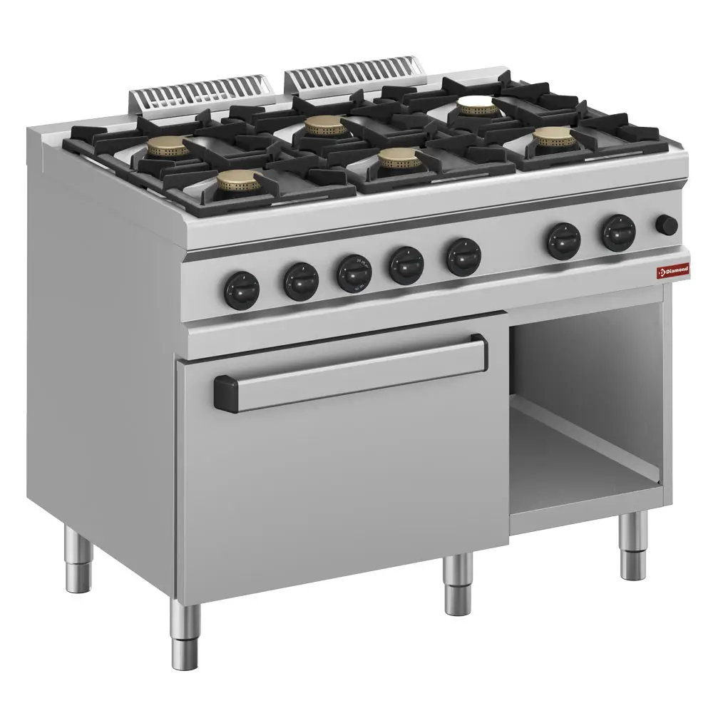 Diamond C6GFA11-BF 6 Burners Gas Range with Oven and Open Cupboard