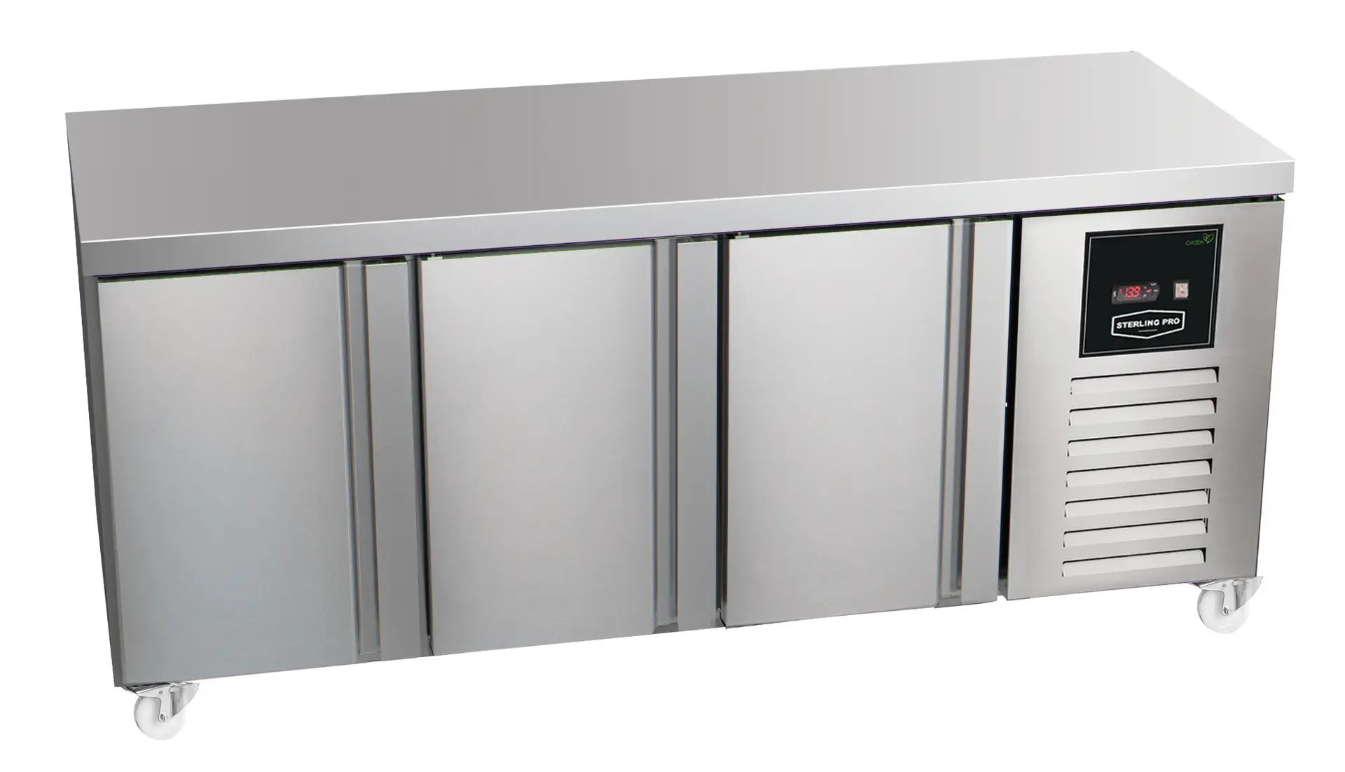 Sterling Pro Green SNI-7-180-30-NS 3 Door Counter Freezer Plain Top, 452 Litres