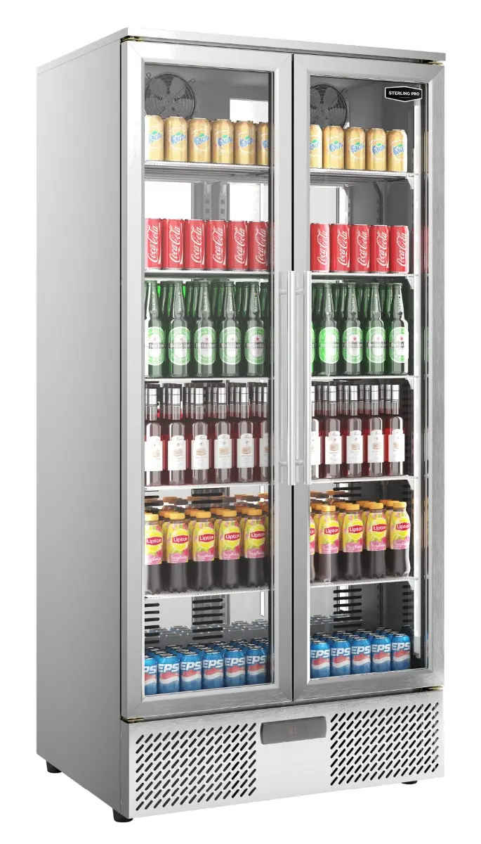 Sterling Pro GRADED Green SP220-STS Double Door Stainless Steel Upright Bottle Cooler, 458 Litres