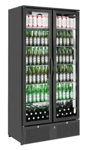 Sterling Pro GRADED Green SP220-BK Double Door Black Upright Bottle Cooler, 458 Litres