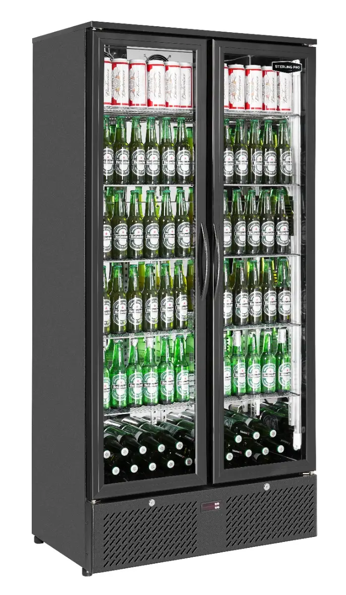 Sterling Pro GRADED Green SP220-BK Double Door Black Upright Bottle Cooler, 458 Litres