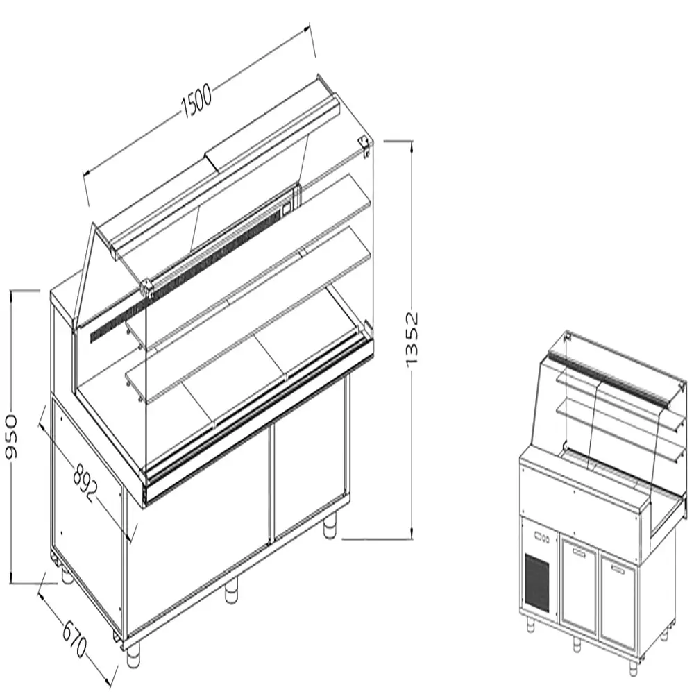 Diamond VA15XR/R Snack Patisserie Display Counter with Understorage, 1500mm