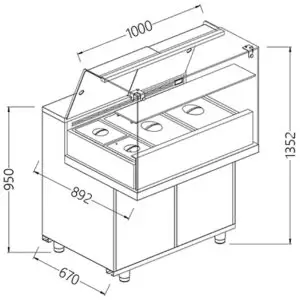 Diamond VA10XG Saladette Snack Bain Marie Display Counter, 1000mm