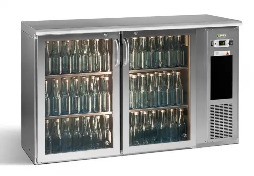 Gamko E3/22GMUCS84 Glass Double Door Stainless Steel Undercounter Bottle Cooler, 344 x 33 Centiliters Bottles