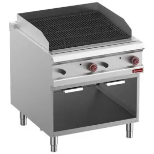 Diamond G9/GPLA8-ZN Freestanding Lava Stone Gas Griddle on Netrual Open cupboard